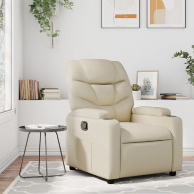 Sillón reclinable de piel sintética color crema
