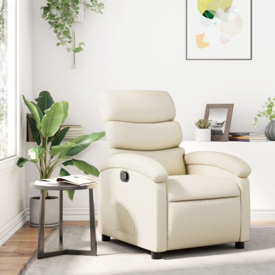 Sillón reclinable de piel sintética color crema