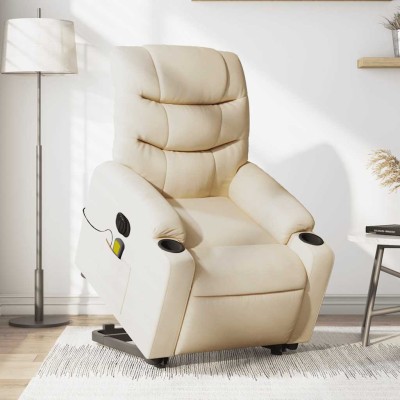 Sillón de masaje eléctrico reclinable elevable tela crema