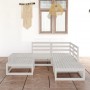 Set de muebles de jardín 6 piezas blanco madera maciza de pino