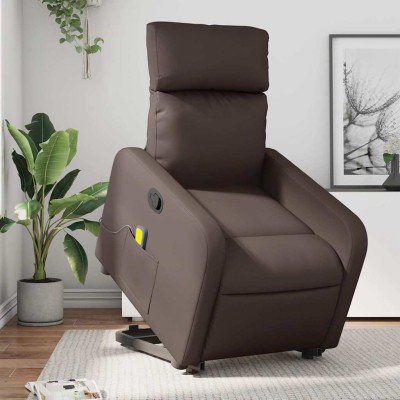 Sillón reclinable de masaje de pie de cuero sintético marrón