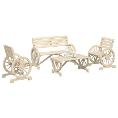 Juego de muebles de jardín 4 piezas madera maciza de abeto