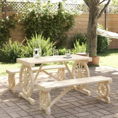 Juego de comedor de jardín 3 piezas madera maciza de abeto