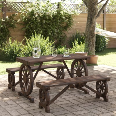 Juego de comedor de jardín 3 piezas madera maciza de abeto