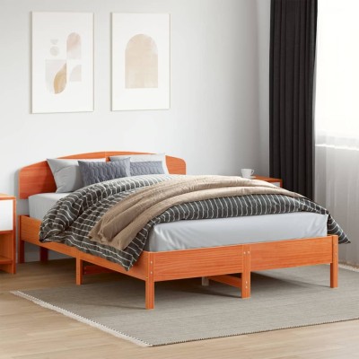 Cama sin colchón madera maciza de pino marrón cera 120x200 cm