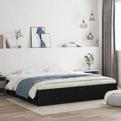 Estructura cama con cajones madera ingeniería negra 200x200 cm