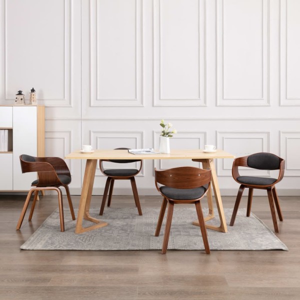 Sillas de comedor 4 unidades madera curvada y tela gris