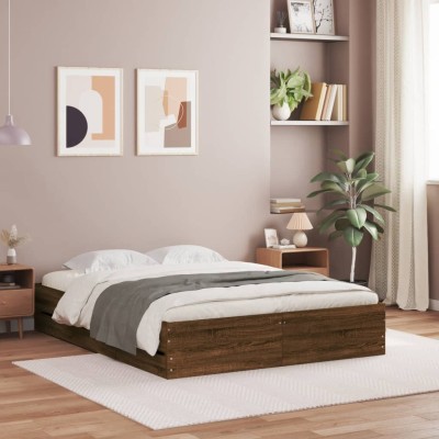 Cama con cajones madera de ingeniería marrón roble 120x190 cm