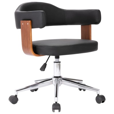 Silla de oficina giratoria madera curvada cuero sintético negro