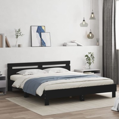 Estructura cama con cabecero madera ingeniería negro 180x200 cm