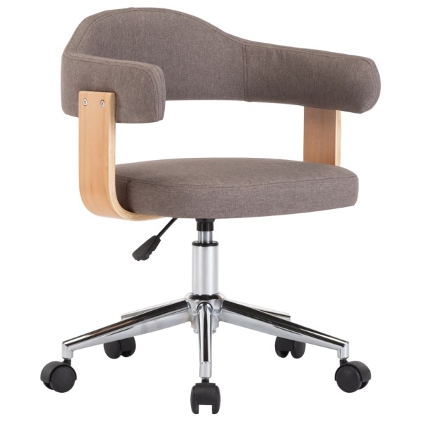 Silla de oficina giratoria de madera curvada y tela gris taupe