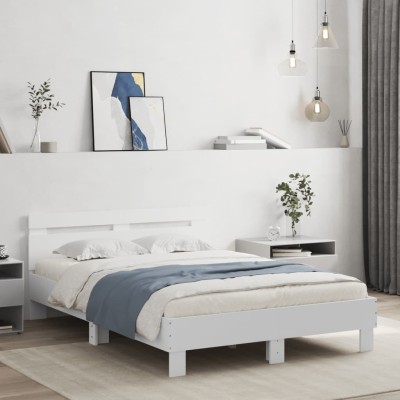 Estructura cama con cabecero madera ingeniería blanco 120x200cm