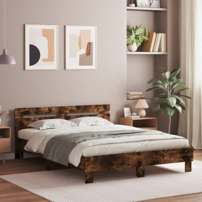 Cama con cabecero madera de ingeniería roble ahumado 140x190 cm