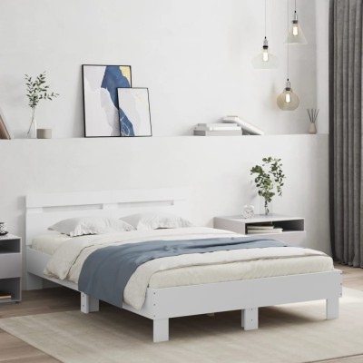Estructura cama con cabecero madera ingeniería blanco 135x190cm