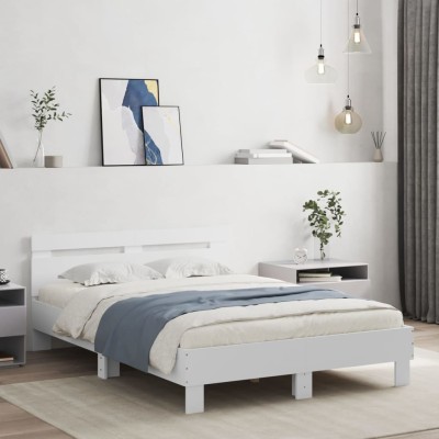 Estructura cama con cabecero madera ingeniería blanco 120x190cm