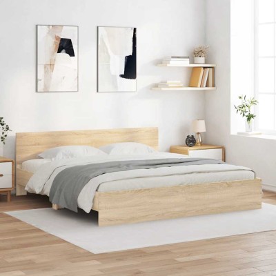 Estructura de cama con cabecero roble Sonoma 200x200 cm