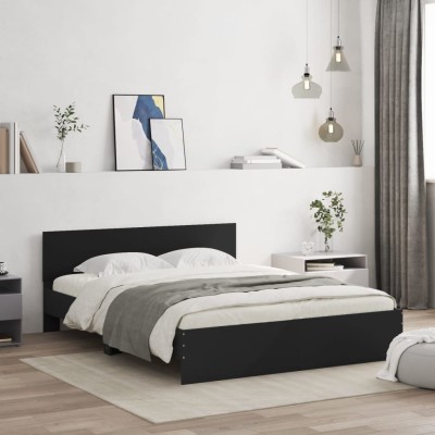 Estructura de cama con cabecero negra 150x200 cm