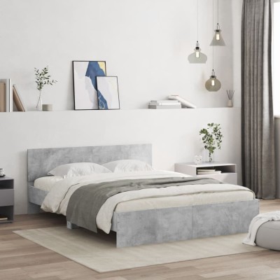 Estructura de cama con cabecero gris hormigón 150x200 cm