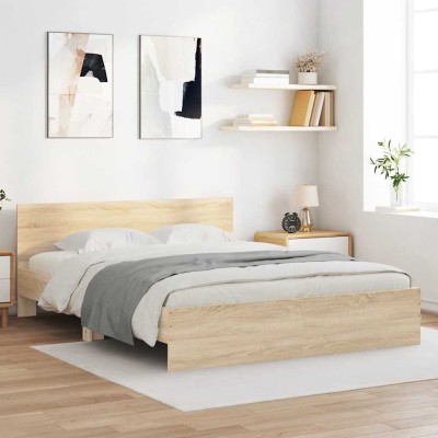 Estructura de cama con cabecero roble Sonoma 140x200 cm