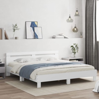 Estructura de cama con cabecero y luces LED blanca 200x200 cm