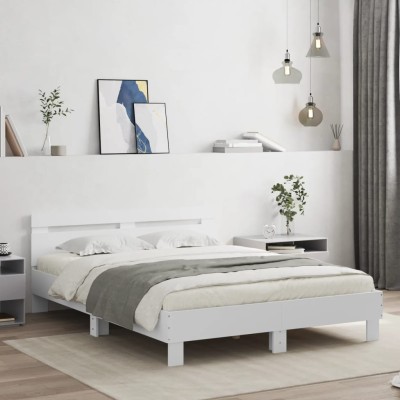 Estructura de cama con cabecero y luces LED blanco 140x190 cm