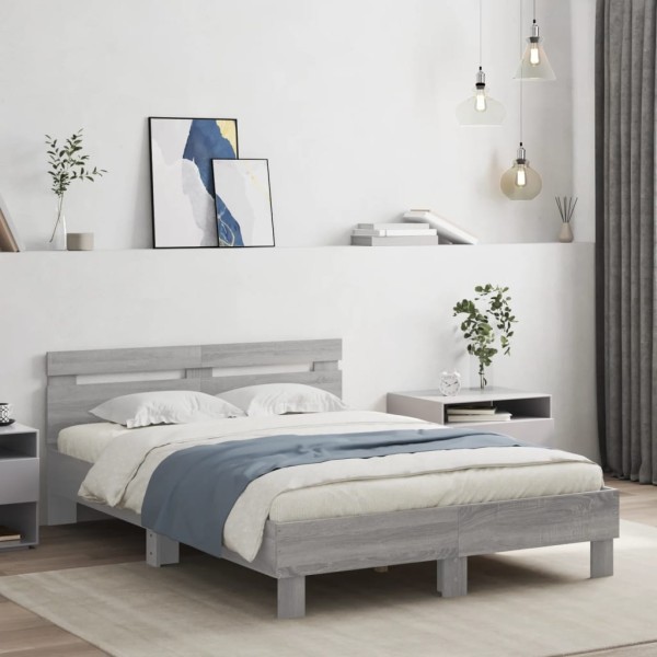 Estructura de cama cabecero y luces LED gris Sonoma 120x190 cm