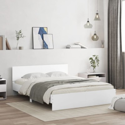 Estructura de cama con cabecero y luces LED blanco 150x200 cm