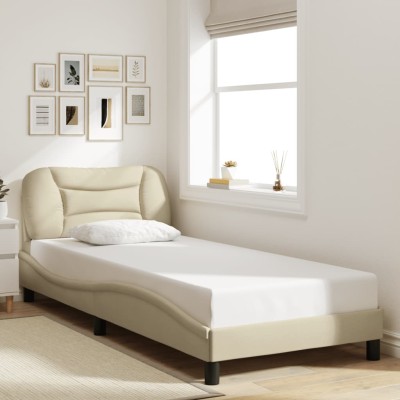 Estructura de cama sin colchón tela crema 80x200 cm