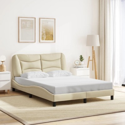 Estructura de cama sin colchón tela crema 120x200 cm