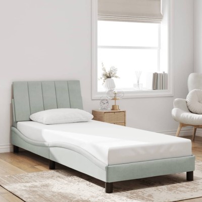 Estructura de cama sin colchón terciopelo gris claro 90x190 cm