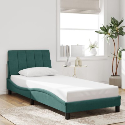 Estructura de cama sin colchón terciopelo verde oscuro 90x190cm