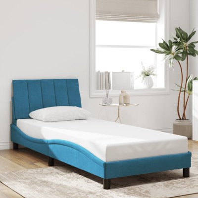 Estructura cama con cabecero terciopelo azul 90x190 cm