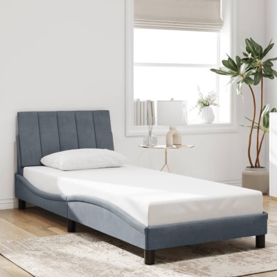 Estructura de cama sin colchón terciopelo gris oscuro 90x200 cm