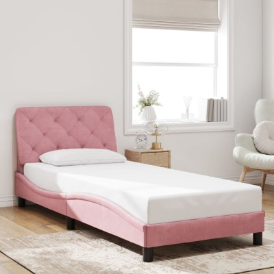 Estructura de cama sin colchón terciopelo rosa 80x200 cm