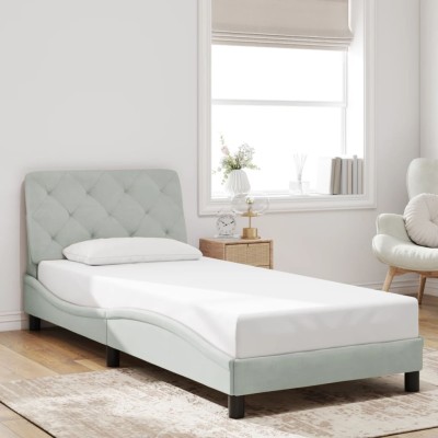 Estructura de cama sin colchón terciopelo gris claro 90x190 cm