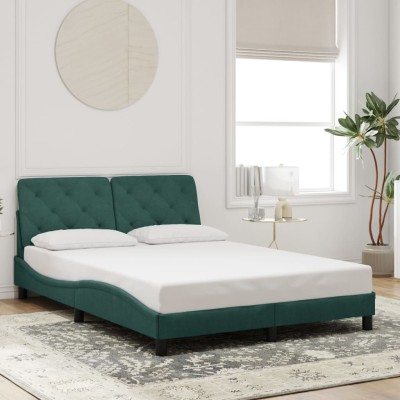 Estructura cama sin colchón terciopelo verde oscuro 140x190 cm
