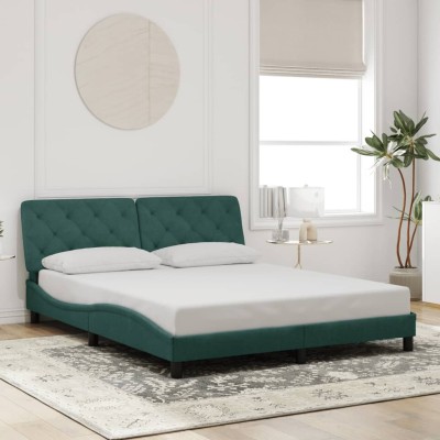 Estructura cama sin colchón terciopelo verde oscuro 160x200 cm