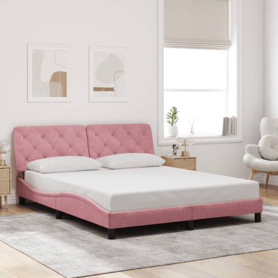 Estructura de cama sin colchón terciopelo rosa 160x200 cm