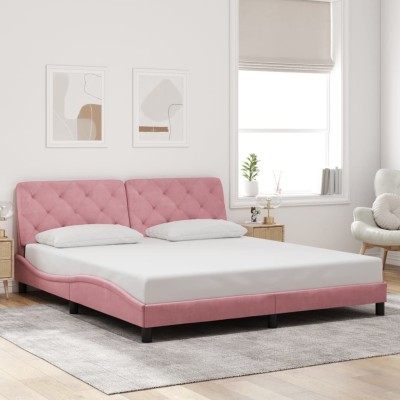 Estructura de cama sin colchón terciopelo rosa 180x200 cm