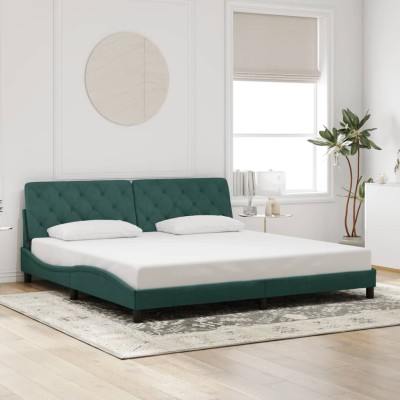 Estructura cama sin colchón terciopelo verde oscuro 200x200 cm