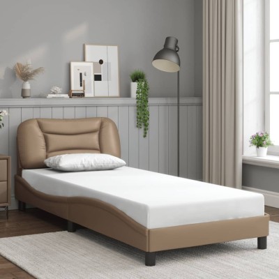 Estructura cama sin colchón cuero sintético capuchino 80x200 cm