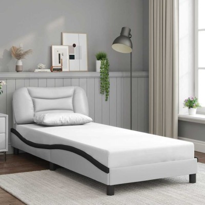 Estructura de cama con cabecero cuero sintético blanco y negro