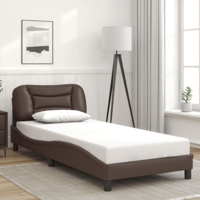 Estructura de cama sin colchón cuero sintético marrón 90x200 cm