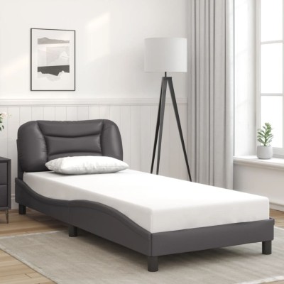 Estructura de cama sin colchón cuero sintético gris 90x200 cm