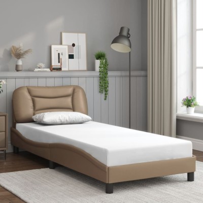 Estructura cama sin colchón cuero sintético capuchino 90x200 cm