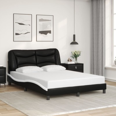 Estructura cama cabecero cuero sintético negro blanco 120x200cm