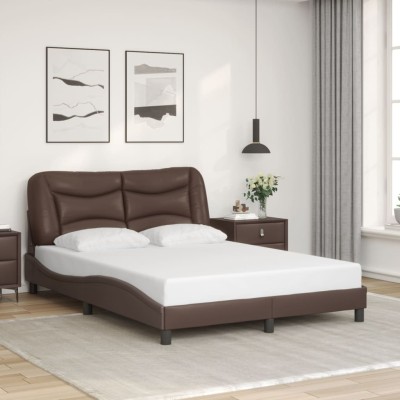Estructura de cama sin colchón cuero sintético marrón 140x190cm