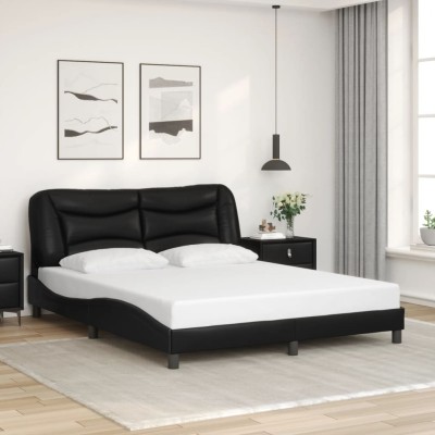 Estructura de cama sin colchón cuero sintético negro 160x200 cm