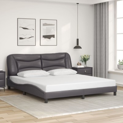 Estructura de cama sin colchón cuero sintético gris 180x200 cm