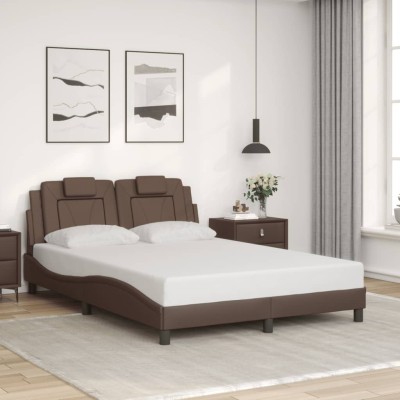 Estructura de cama sin colchón cuero sintético marrón 120x200cm